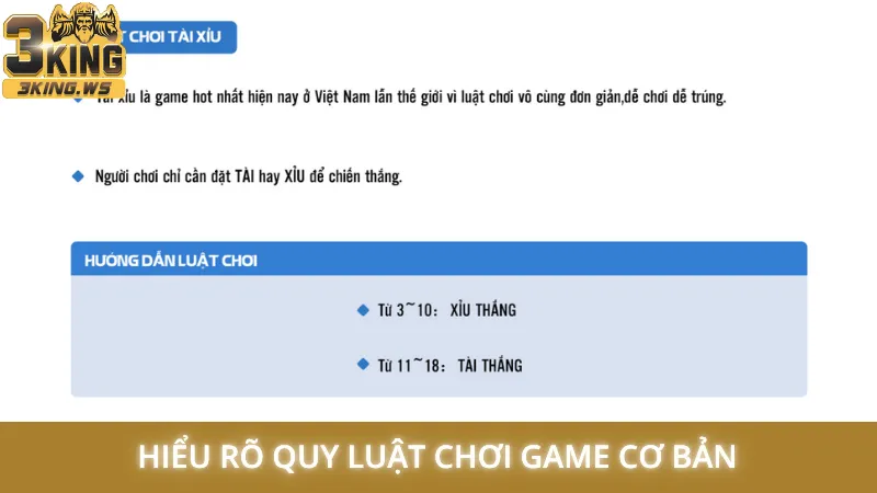 Cách chơi Tài Xỉu 3King luôn thắng qua các chiêu siêu hay 1 Hiểu rõ quy luật chơi game cơ bản