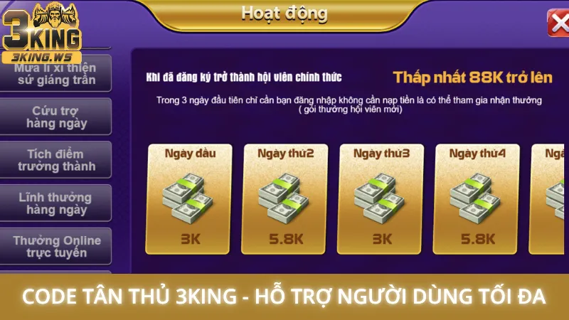 Code tân thủ 3King - Săn mã mới nhất, nhận lộc cực lớn 1 Code tân thủ 3King - Hỗ trợ người dùng tối đa