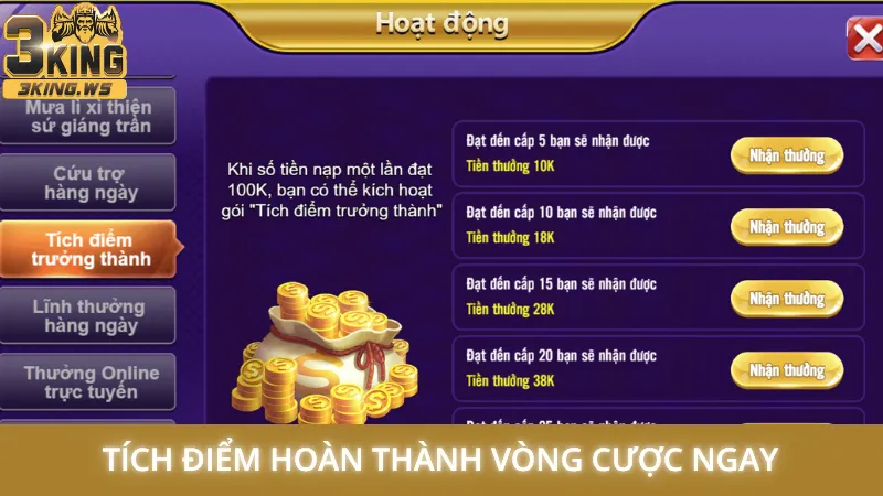 Tích điểm hoàn thành vòng cược ngay